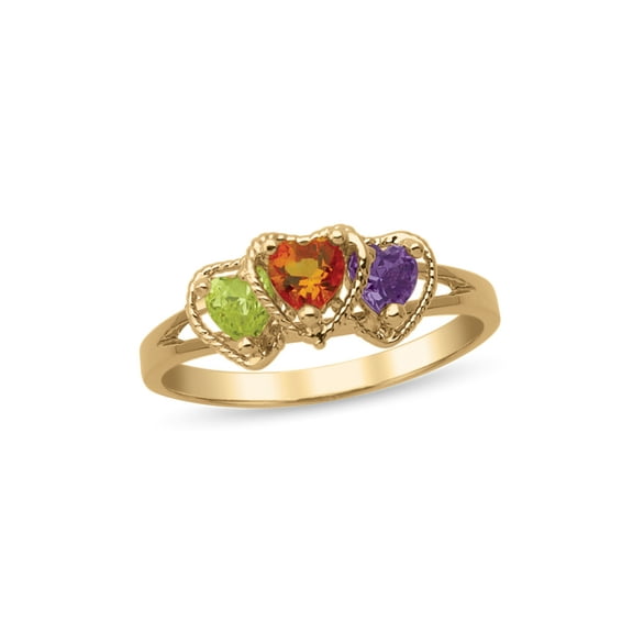 Personalized Heart Design Birthstone Family Ring in 10K Gold by Jewlster