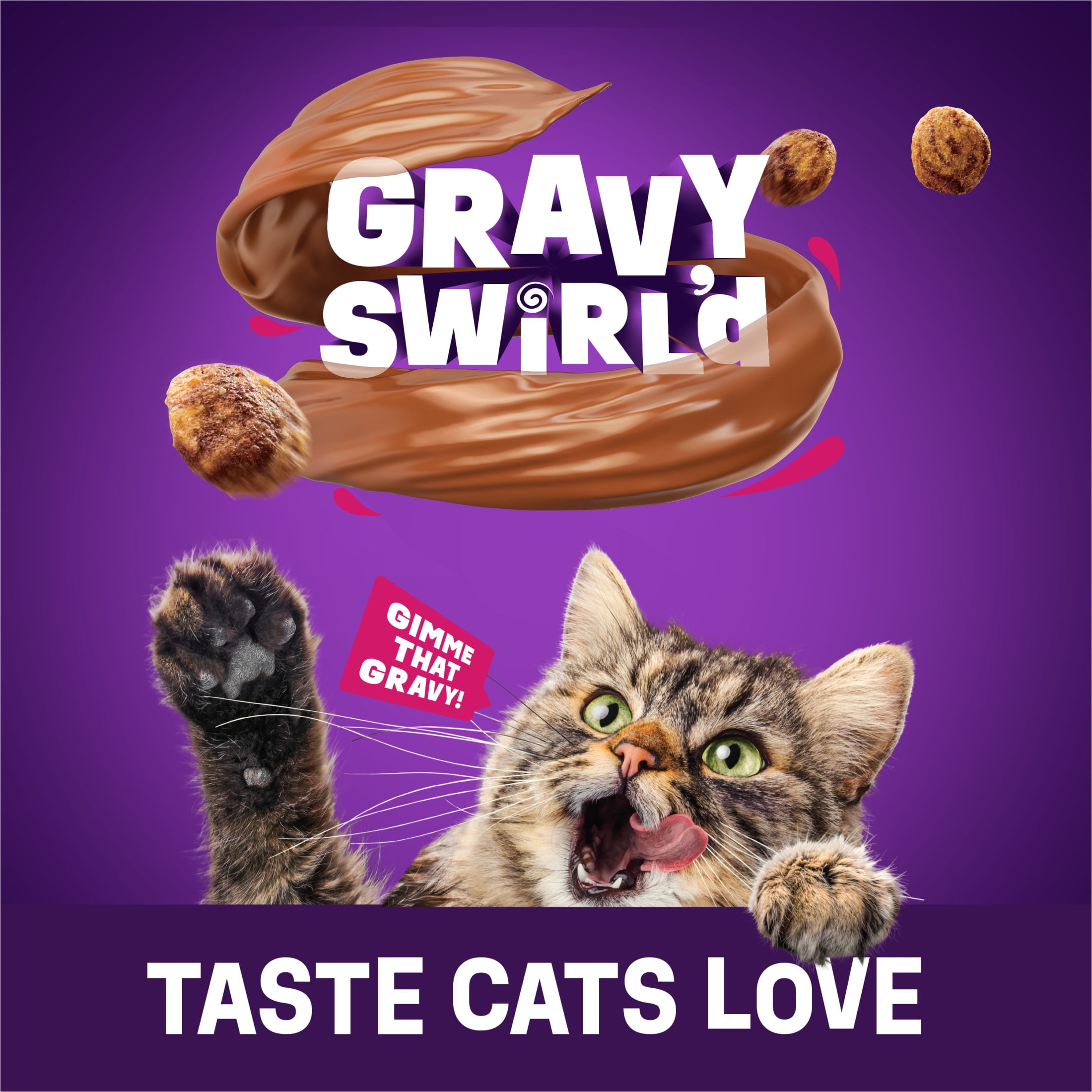 Purina Friskies Dry Cat Food Gravy Swirl'd with Flavors of Chicken, Salmon and Gravy Dry Cat Food, 16 lb Bag