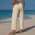 thumbnail image 6 of Women's Summer Casual Pants Striped Washed Cotton High Waist Drawstring Loose Fit Cropped Trousers with Pockets for Vacation, 6 of 9