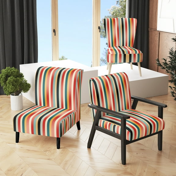 Designart "Midcentury Pastel Stripes III" Multicolor Striped Upholstered Accent Chair - Modern Arm Chair For Living Room