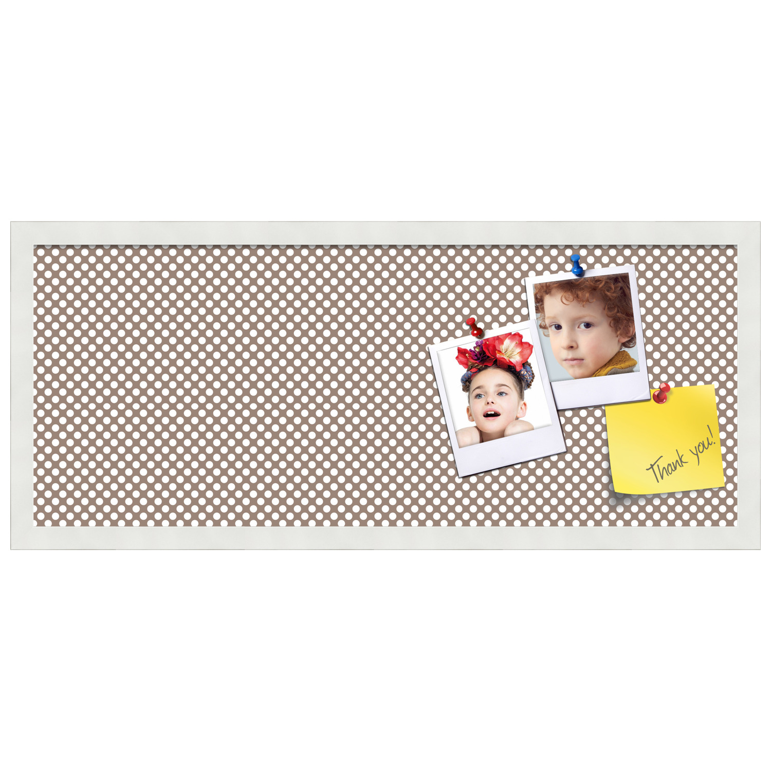 PinPix 30x12 Custom Cork Bulletin Board Brown Polka Dot Poster Board Has a Fabric Style Canvas Finish, Framed in Brown Polka Dot, by ArtToFrames (PinPix-501)