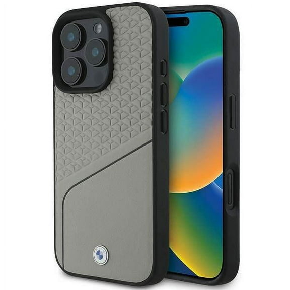 BMW Sign Leather Textured and Line Case with MagSafe for iPhone 16 Pro 6.3" Grey - BMHMP16L23RDCLG