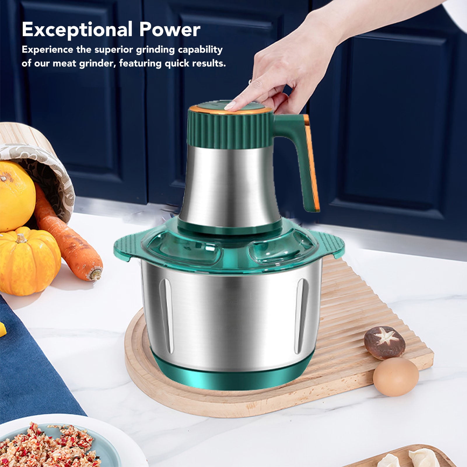 Yajisi 5L Electric Food Chopper, 500W Professional Stainless Steel Meat Grinder & Food Processor for Meat, Vegetables and Garlic, 170 fl oz / 5L Green