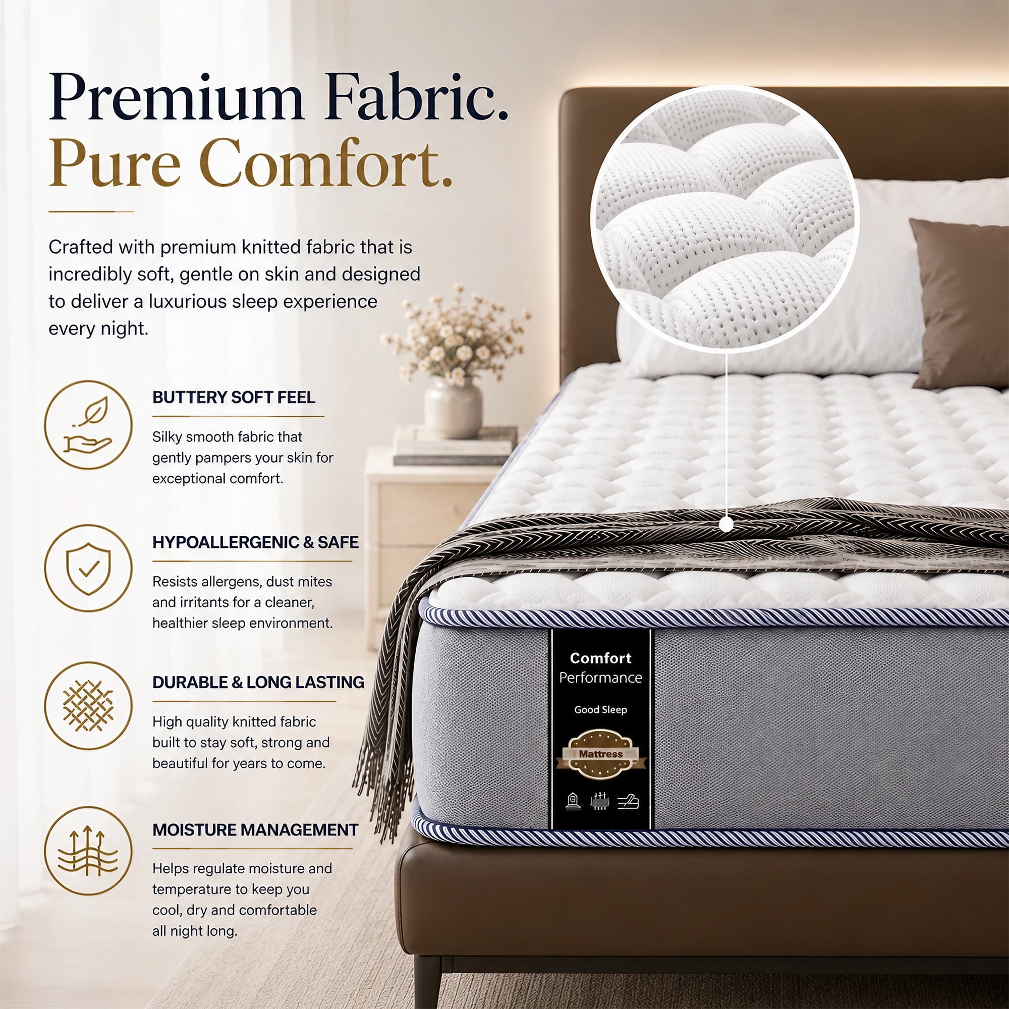 Continental Sleep, 7-Inch Medium Firm High Density Foam Mattress, Comfortable Mattress for Cooler Sleep, Supportive & Pressure Relief, King, White