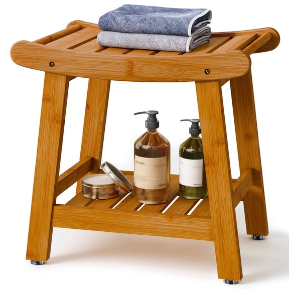 Shower Stool with Handles, Waterproof Shower Chair for Inside Shower, Small Shower Stool with Storage Shelf, Bathroom Stools 2-Tier Spa Seat for Adults Elderly