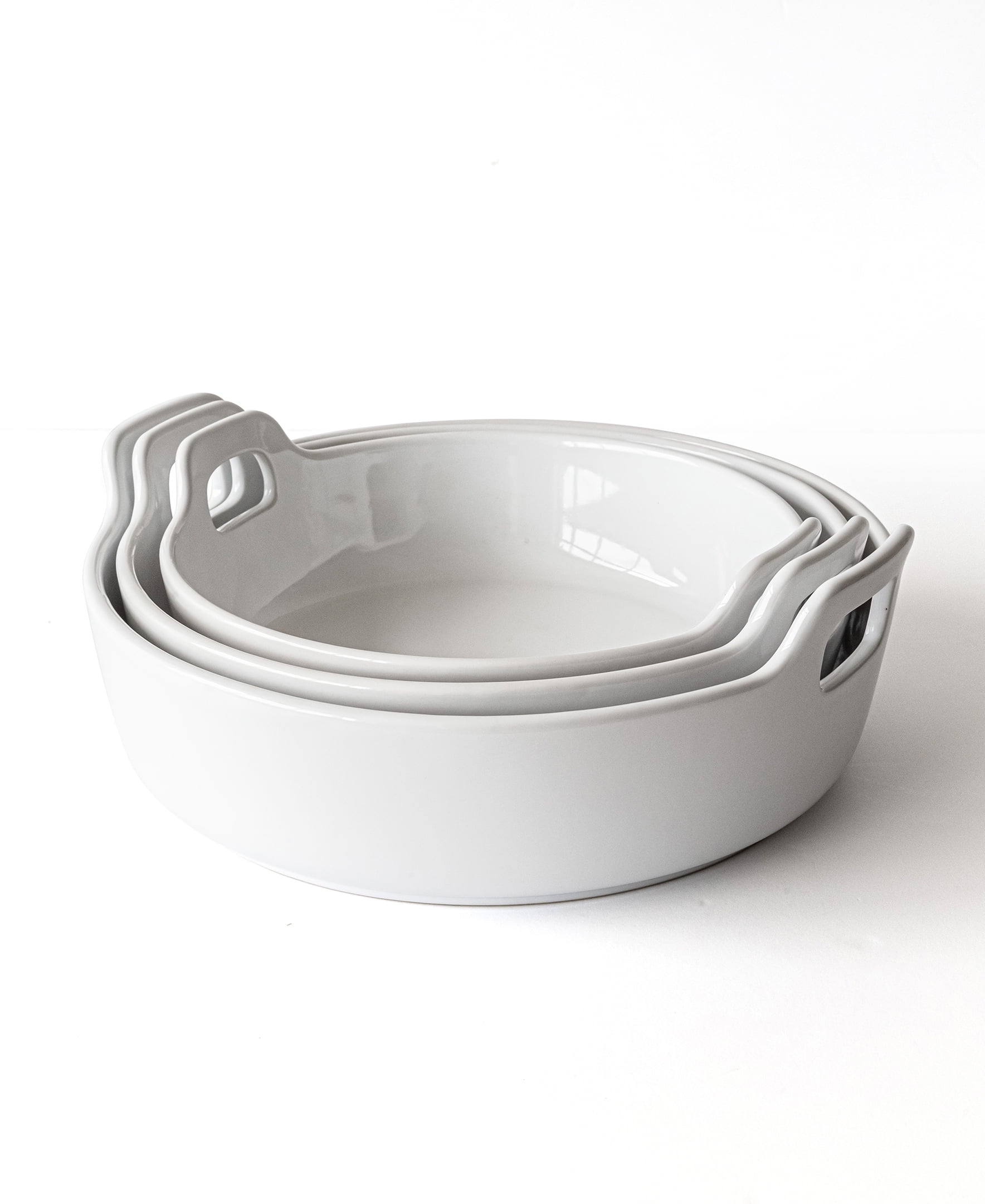 Over and Back 3 Piece White Porcelain Nesting Oven to Table Set