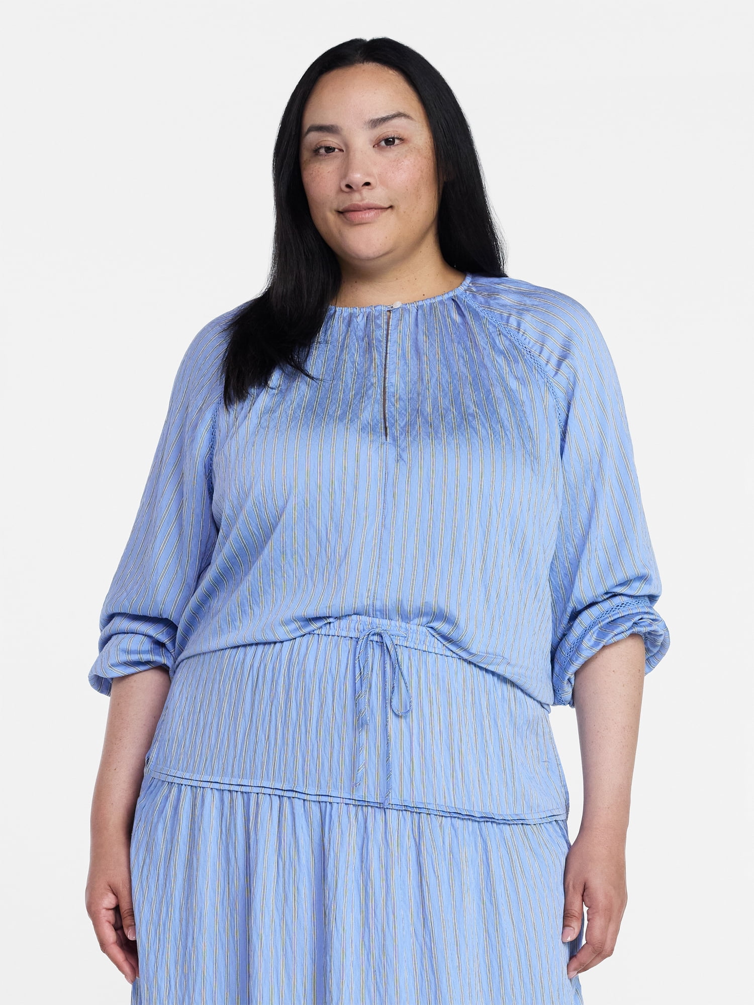 Time and Tru Women's Peasant Blouse with Long Sleeves, Sizes XS-XXXL