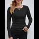 thumbnail image 3 of Camisetas Básicas Ajustadas Informales de Cuello Redondo y Larga Acanaladas para Mujer Negro L, 3 of 6
