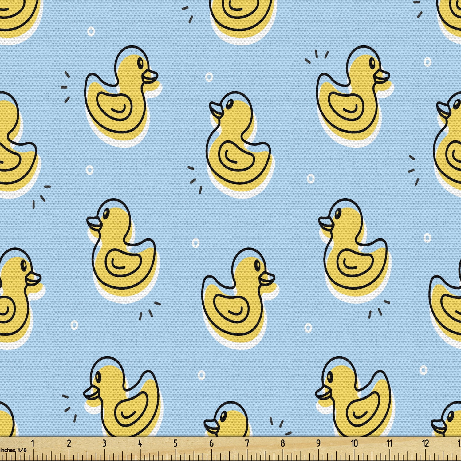 Yellow Bird Fabric by the Yard, Simplistic Pattern with Rubber Toy Duck Drawing, Decorative