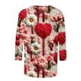 thumbnail image 4 of Womens 3/4 Sleeve Shirt Crewneck Casual Loose Print Valentine's Day Womens T Shirt Tee Tops, 4 of 5