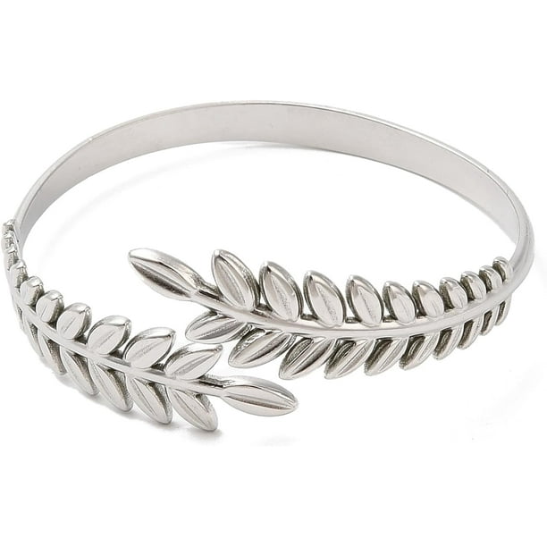 1 brazalete de acero inoxidable 304 con diseño de hoja de laurel griega y romana, ajustable, estilo bohemio, joyería para mujer, regalo.