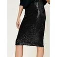 thumbnail image 2 of Women's High Waist Sparkly Black Sequins Midi Skirt Pencil Cocktail Party Skirt, Black, Small, 2 of 7