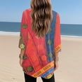 thumbnail image 4 of WTOBBY Women's Fashion Casual Retro Geometric Print V-Neck Mid-Length Tunic Tops with Pockets, 3/4 Sleeve Blouses, Comfortable Shirt for Daily Style,Red M, 4 of 5