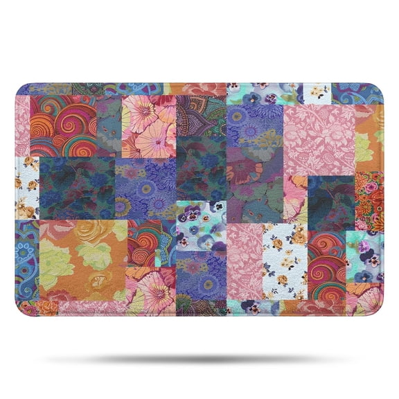 Colorful Pioneer Flower Patchwork Bathroom Rugs Mat,Non Slip Microfiber Bathroom Rug,Rubber Backing,Soft Bathroom Mats for Bathroom Floor,Tub and Shower,17x27in(43x68cm)