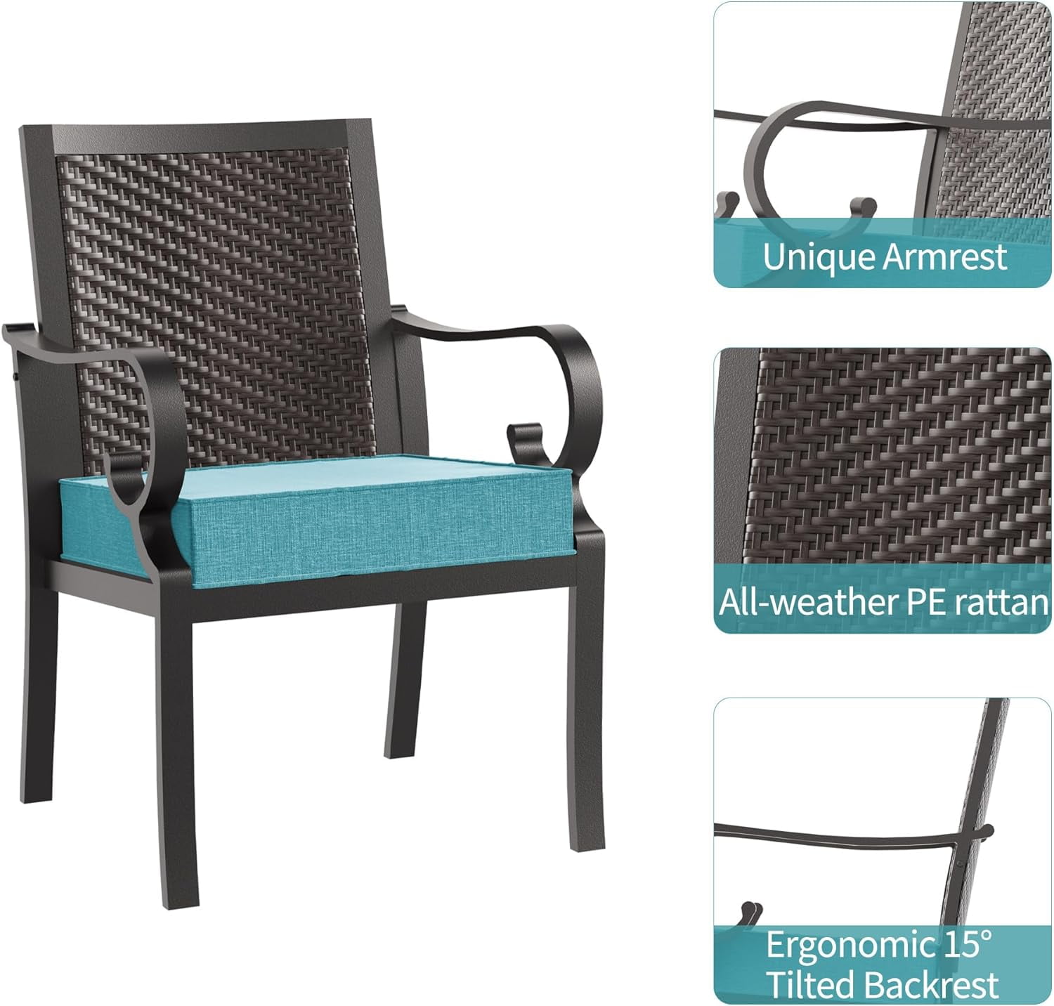 Kullavik 5 Pieces Dining Set for 4 ,Rattan Wicker Chairs & Swivel Chairs,Iron Square Table w/ Parasol Hole,Outdoor & Indoor Rattan Patio Dinging Set For Patio,Backyard,Garden,Poolside-Blue