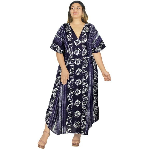 HAPPY BAY Women's Summer Batik Sleepwear Caftan Maxi Loungewear Dashiki House Dress Nightgowns for Women 2X-3X Floral, Multi