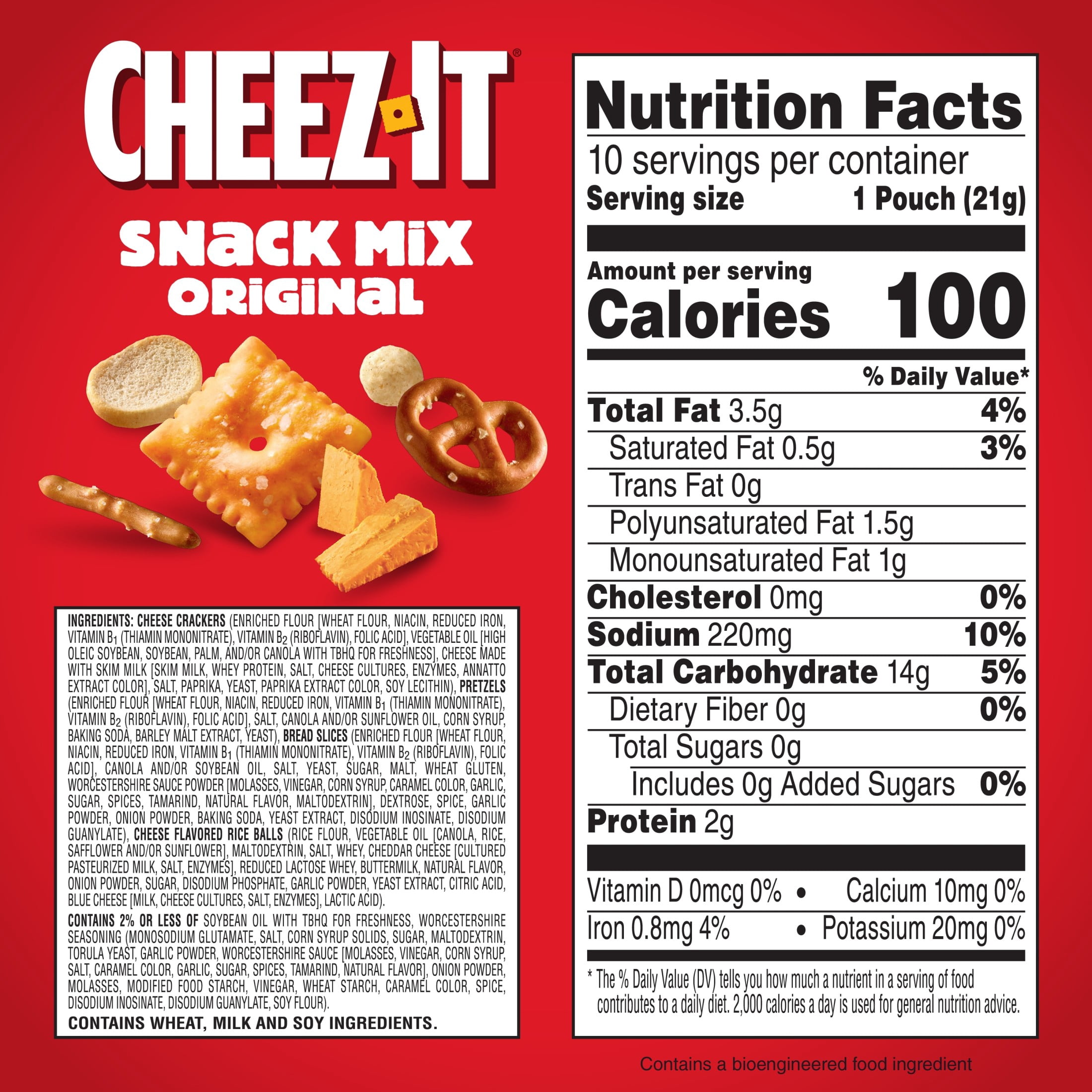(4 pack) Cheez-It Original Snack Mix, Lunch Snacks, 10 Count