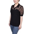 thumbnail image 2 of NY Collection Women's Petite Short Sleeve Top with Dotted Mesh, 2 of 4