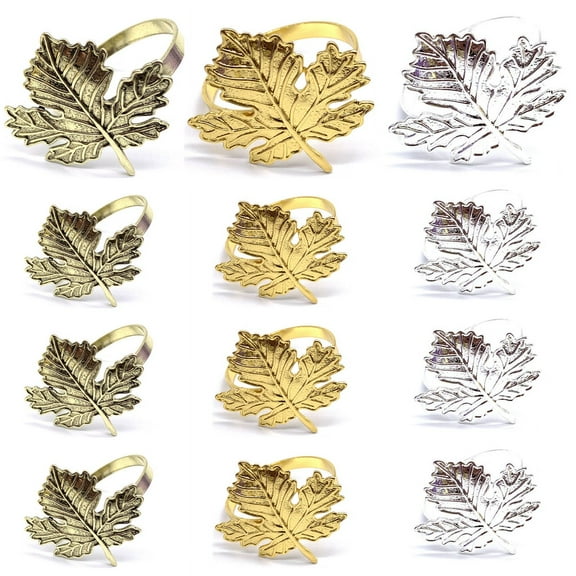 Set of 12 Thanksgiving Fall Napkin Rings Round Napkin Holders Maple Leaf Napkins Golden/Silver/Vintage Fall Table Decorations for Dining Table, Wedding, Birthday Party, Family Gatherings