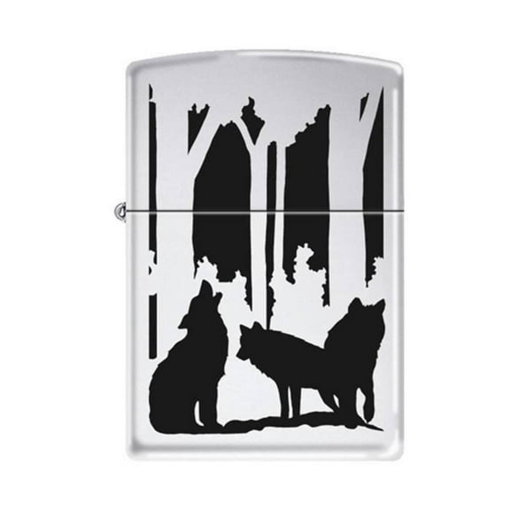 Zippo Lighter - Wolves in Forest High Polish Chrome