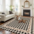 thumbnail image 3 of Area Rug for Living Room, Texas Star Vintage Non-Slip Indoor Ex Large Carpet for Bedroom/Dining Room, Retro Country Brown Stars Checkered Washable Low-Profile Rectangle Floor Runner Rugs - 8 x 10 Ft, 3 of 7