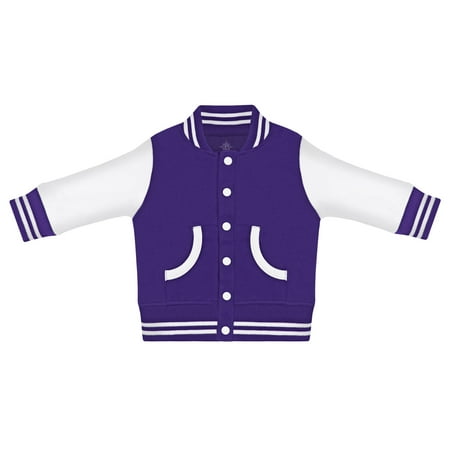 

Creative Knitwear Long Sleeve Varsity Jacket for Infant and Toddler Boy s and Girl s Purple and White 3T