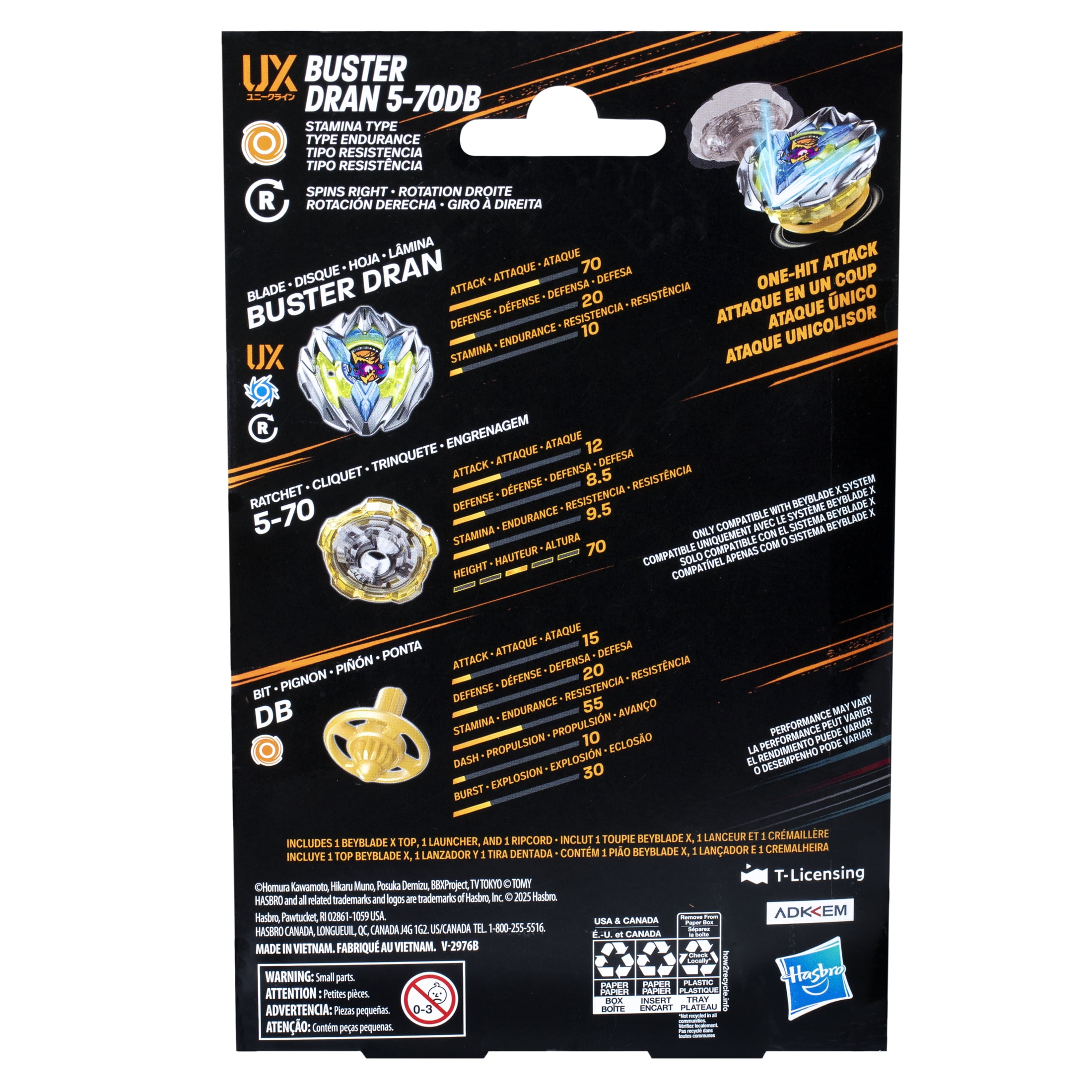 Beyblade X Buster Dran 5-70DB UX Starter Pack Set with Stamina Type Top & Launcher, Ages 8+