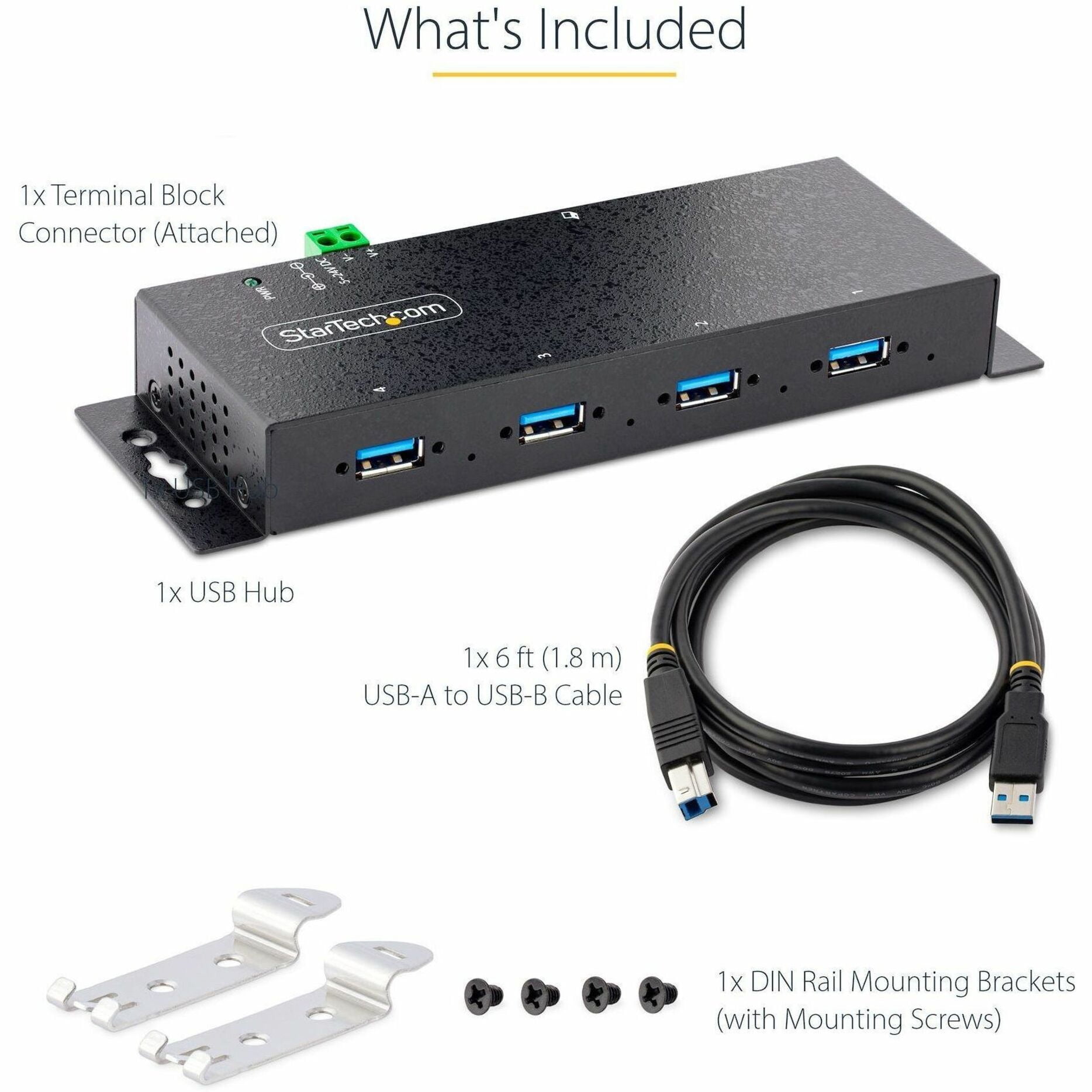 StarTech.com 4-Port Industrial USB 3.0 5Gbps Hub, Black, Black