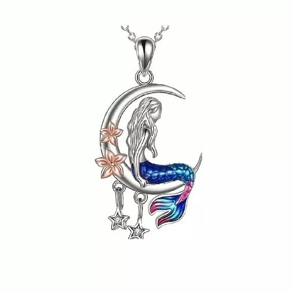 K-KED 925 Silver Plated Cute Mermaid Star Moon Animal Necklace Pendant Delicate Jewelry Gift