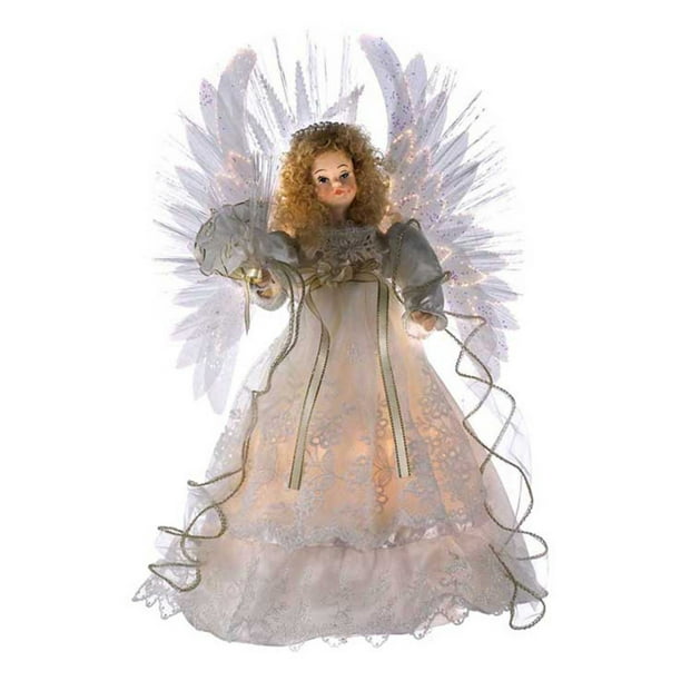 Kurt Adler 14 Inch Fiber Optic Ivory Led Angel Treetop