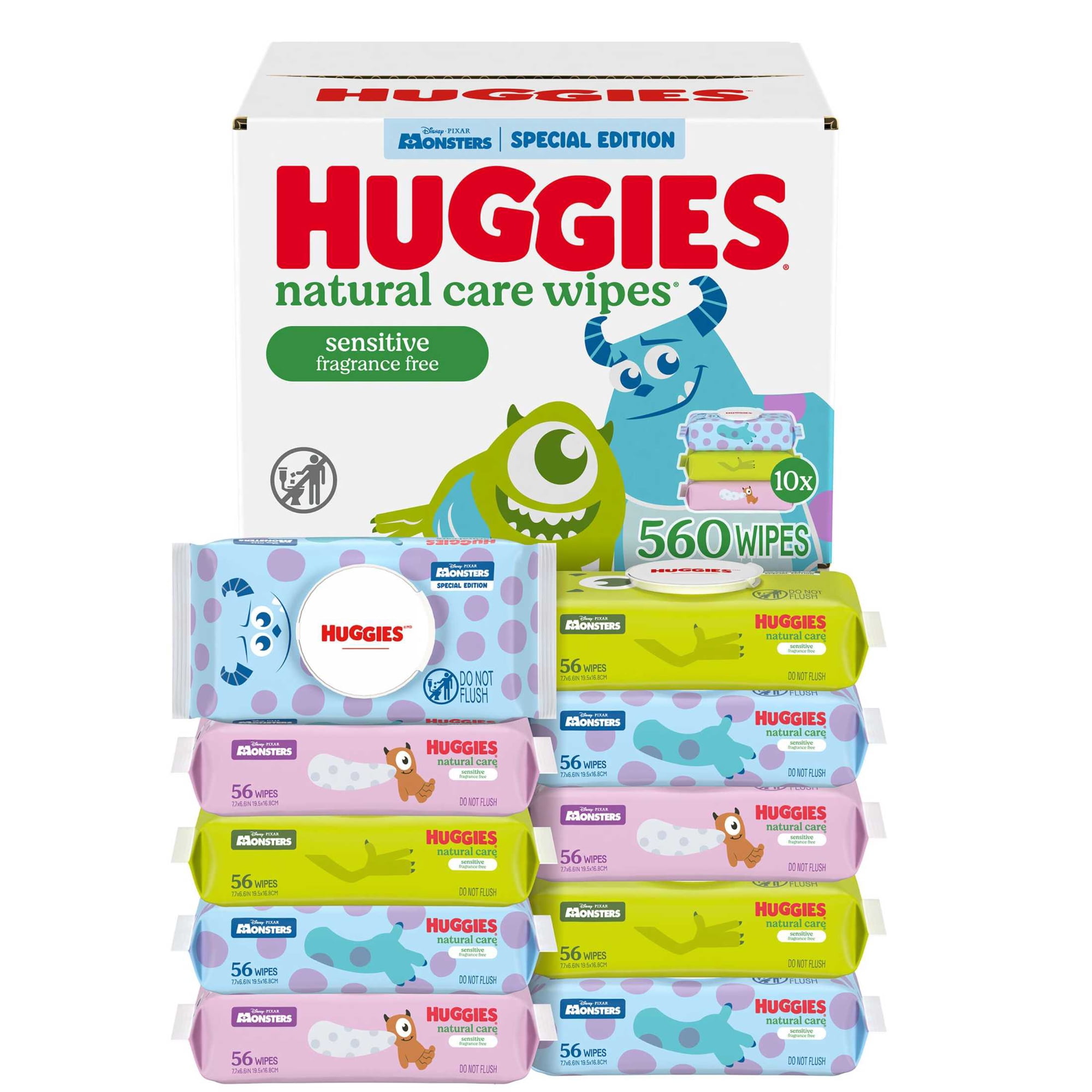 Huggies Natural Care Sensitive Little Monsters Edition Baby Wipes, 10 Pack, 560 Count
