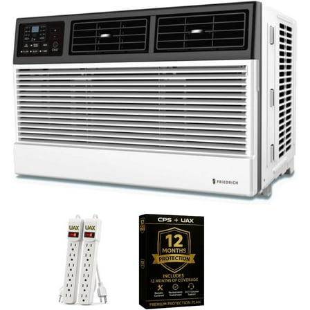 Friedrich 6,000 BTU Window Air Conditioner with Remote, Cools Rooms up to 250 Sq. Ft., Quiet, Energy-Efficient, AC Unit for Bedroom or Living Room – Bundle with AUX Power Strip & 1 Year CPS Protection
