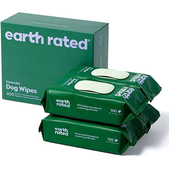 Earth Rated Dog Wipes, Thick Plant Based Grooming Wipes for Easy Use on Paws, Body and Bum, Lavender Scented, 400 Count