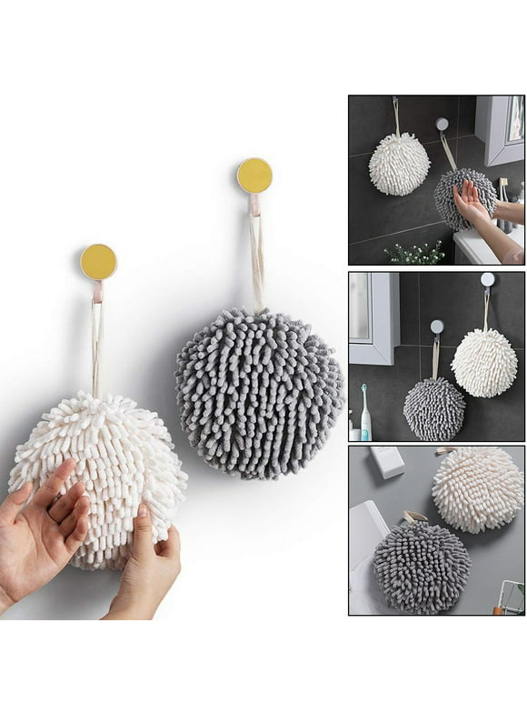 Fuzzy Ball Towel (Set of 2) White and Gray Creative Bath Towel Set Decorative Towels for Bathroom