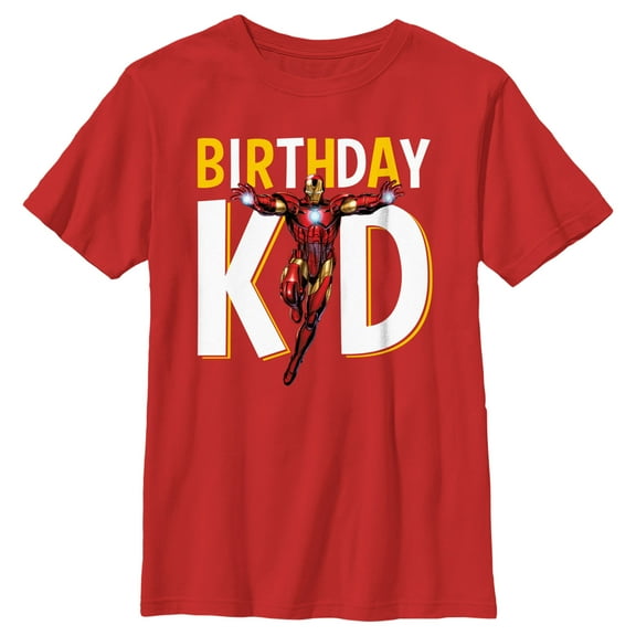Boy's Marvel Birthday Kid Iron Man Graphic Tee Red Large