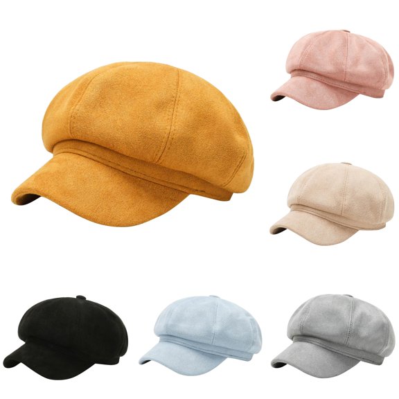 QTSHPN Womens Beret Hat Solid Color Eight Beret Hat Small Face Versatile Daily Fashion Classic French Women's Hats Yellow One Size