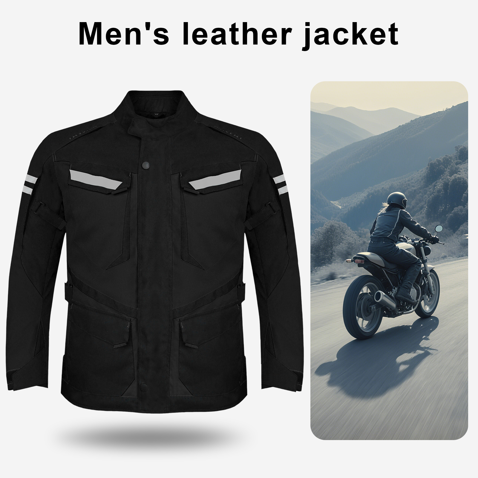 Dream Apparel Mens Motorcycle jacket Black, Armored Protective Round Neck & Air Vents