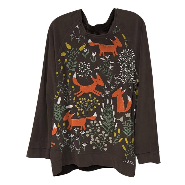 Sudadera extragrande de lana de manga larga con cuello redondo y estampado retro para mujer Fridja fhghd870