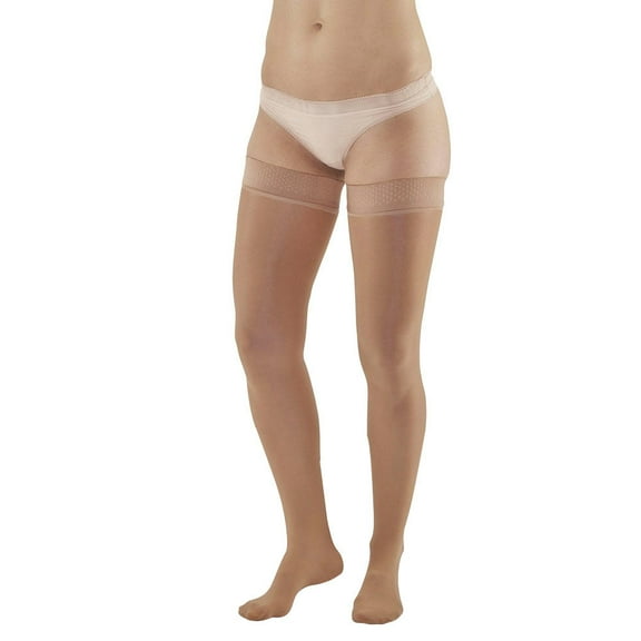Ames Walker AW Style 286 Signature Sheers 15-20 mmHg Moderate Compression Closed Toe Thigh High Stockings w/Top Band Silky Nude Small
