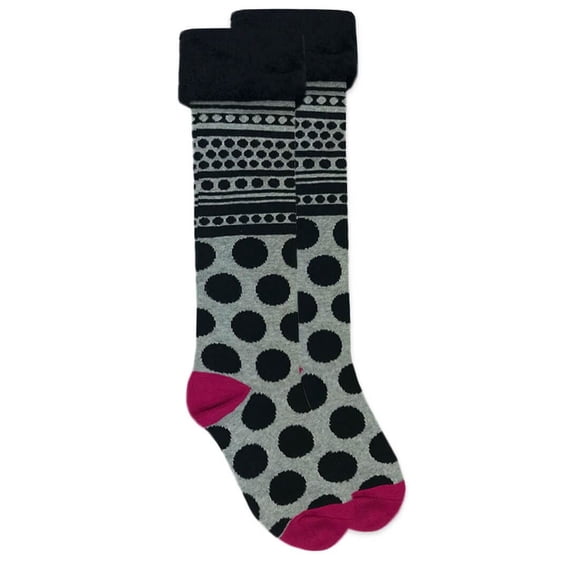 Jefferies Socks Girls Fuzzy Trim Cuff Polka Dot Stripe Holiday Knee High Socks 1 Pair Pack