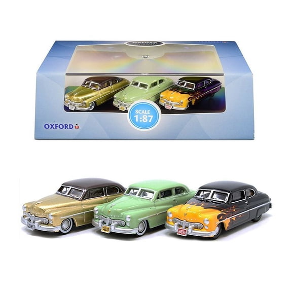 1949 Mercury Set of 3 Cars ''70th Anniversary'' 1/87 (HO) Scale Diecast Model Cars by Oxford Diecast