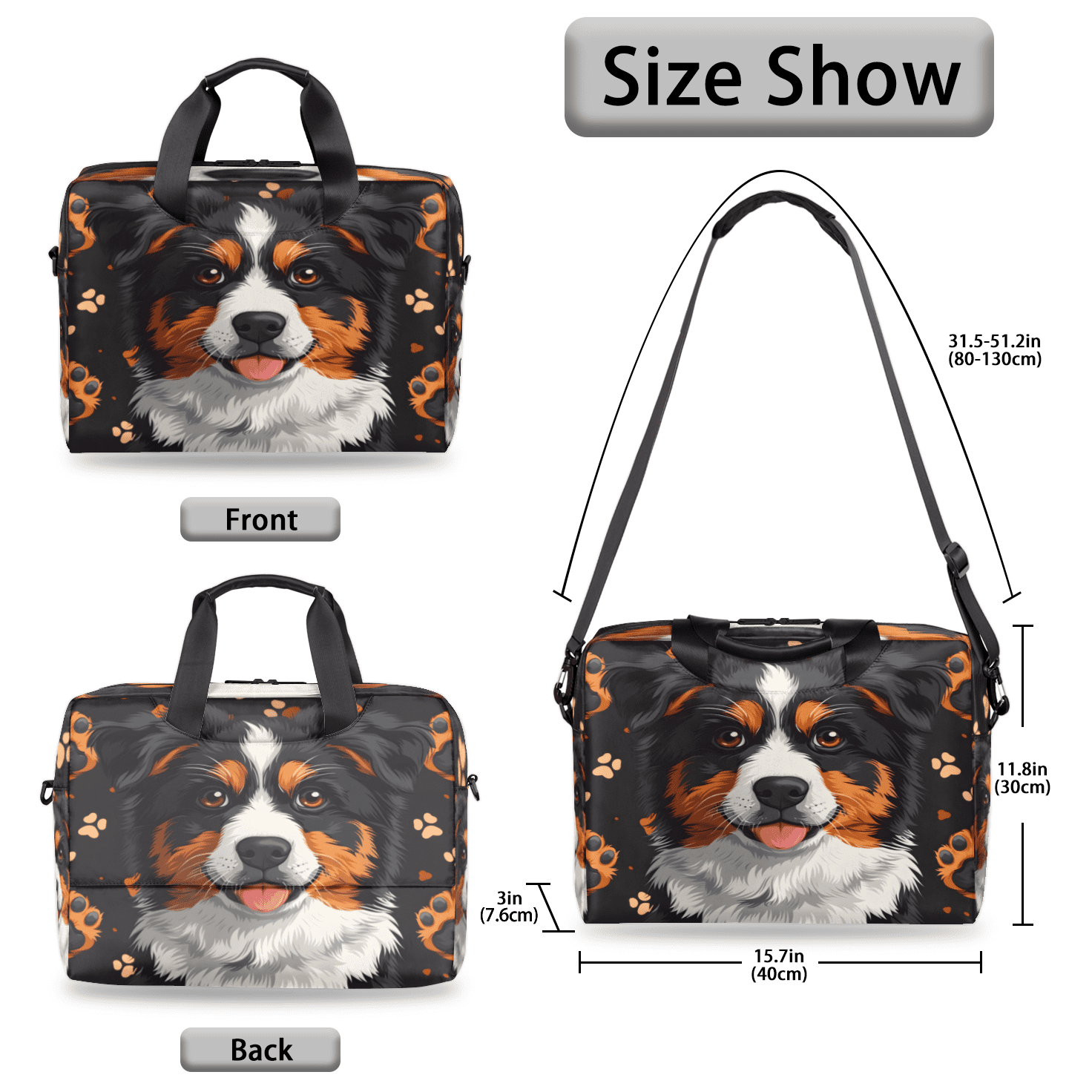 Herdesigns Border Collie Laptop Bag for Women Men, Computer Case Briefcase Messenger Bags, 15-15.6 inch Laptop Sleeve Shoulder Bag