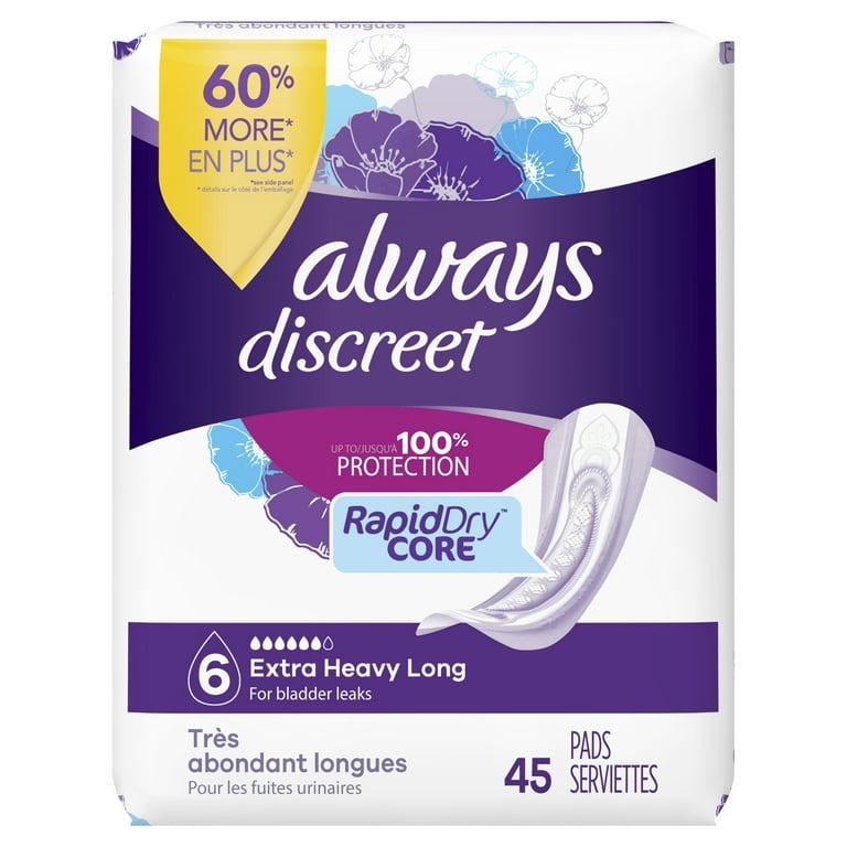 Always Discreet Pads, Extra Heavy Long, Size 6 - 45 pads