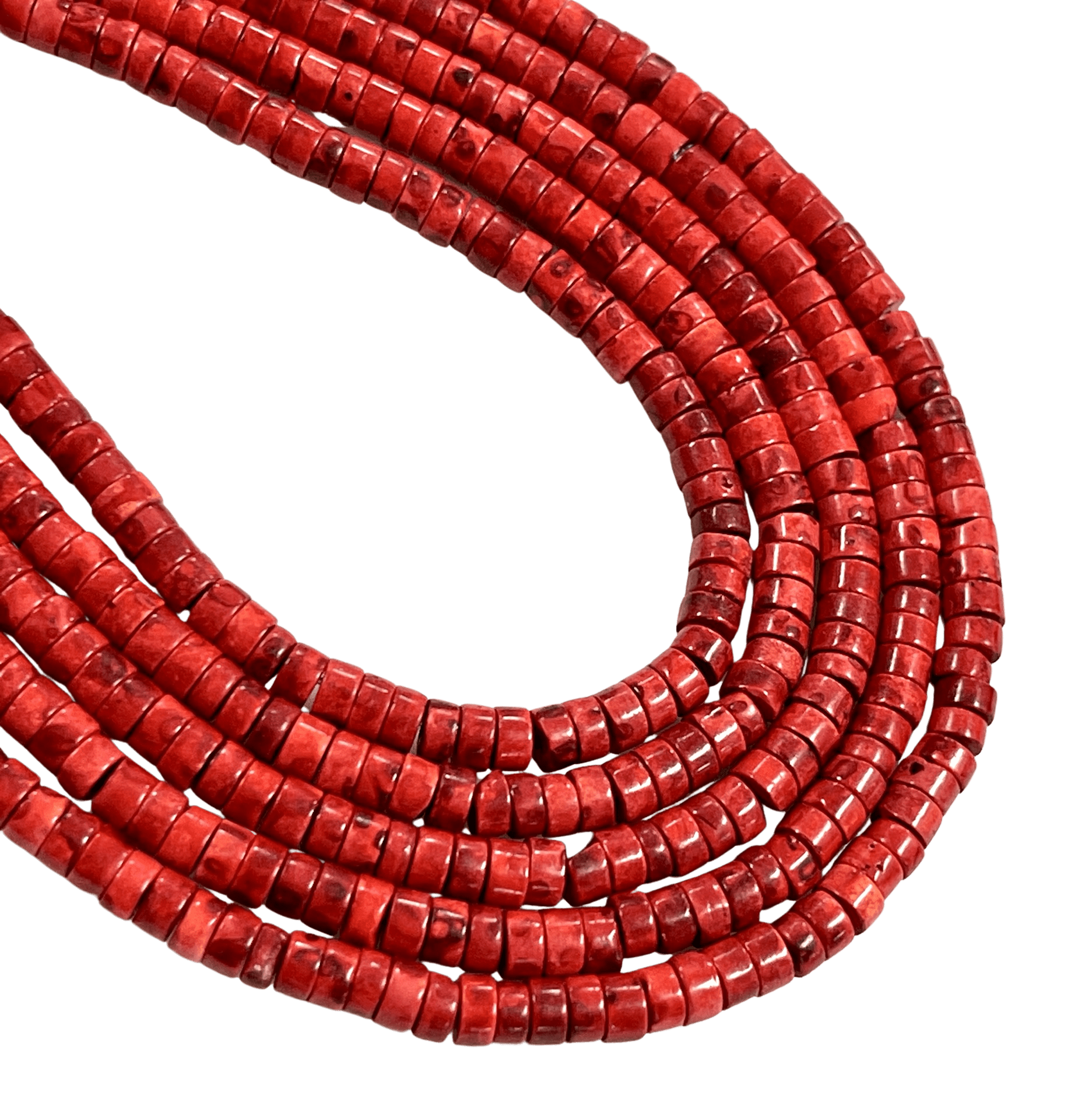 Red Coral Natural Gemstone Heishi Disc Tyre Shape Beads Strand Size 4mm