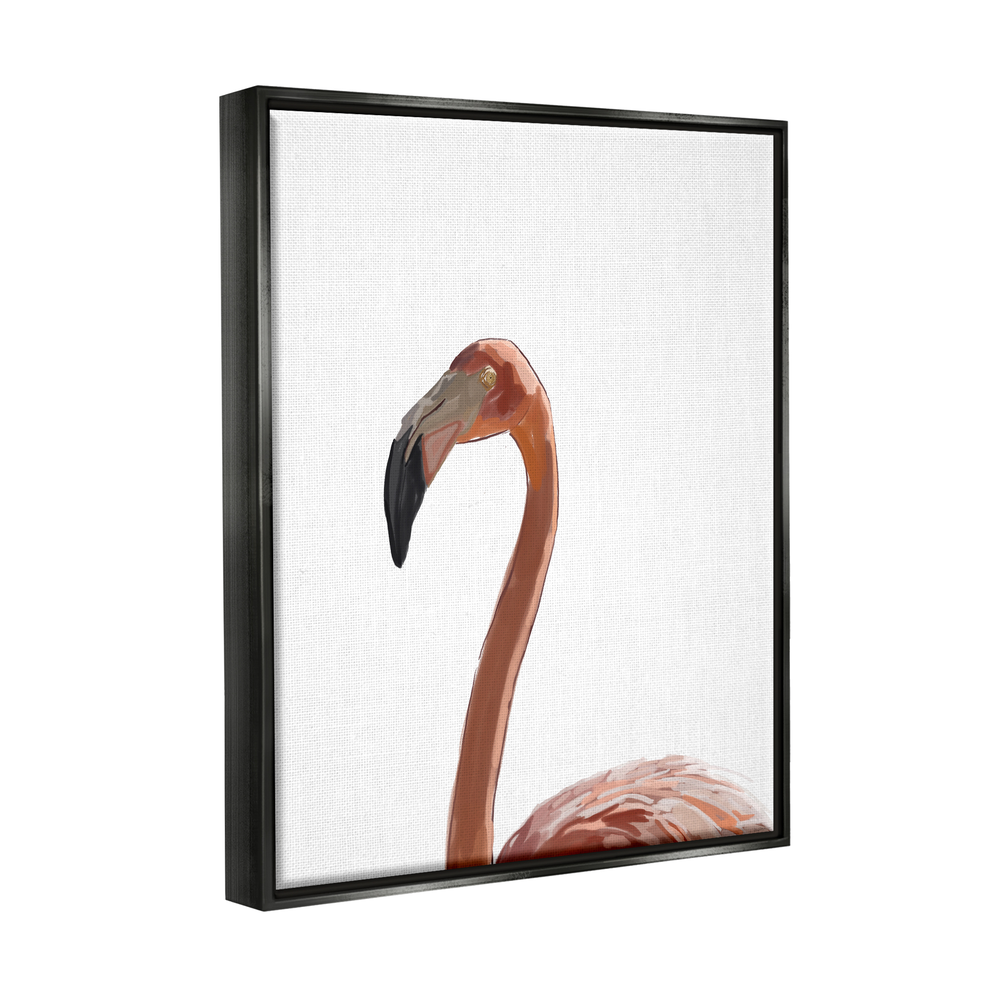 Stupell Industries Minimal Flamingo Portrait Animals & Insects Painting Black Floater Framed Art Print Wall Art, 17 x 21