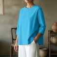 thumbnail image 6 of Lenpel Women's Tops 3/4 Length Sleeve Crew Neck Open Back Pleated T-Shirts Loose Tunic Blouses Trendy Casual Tees, 6 of 7