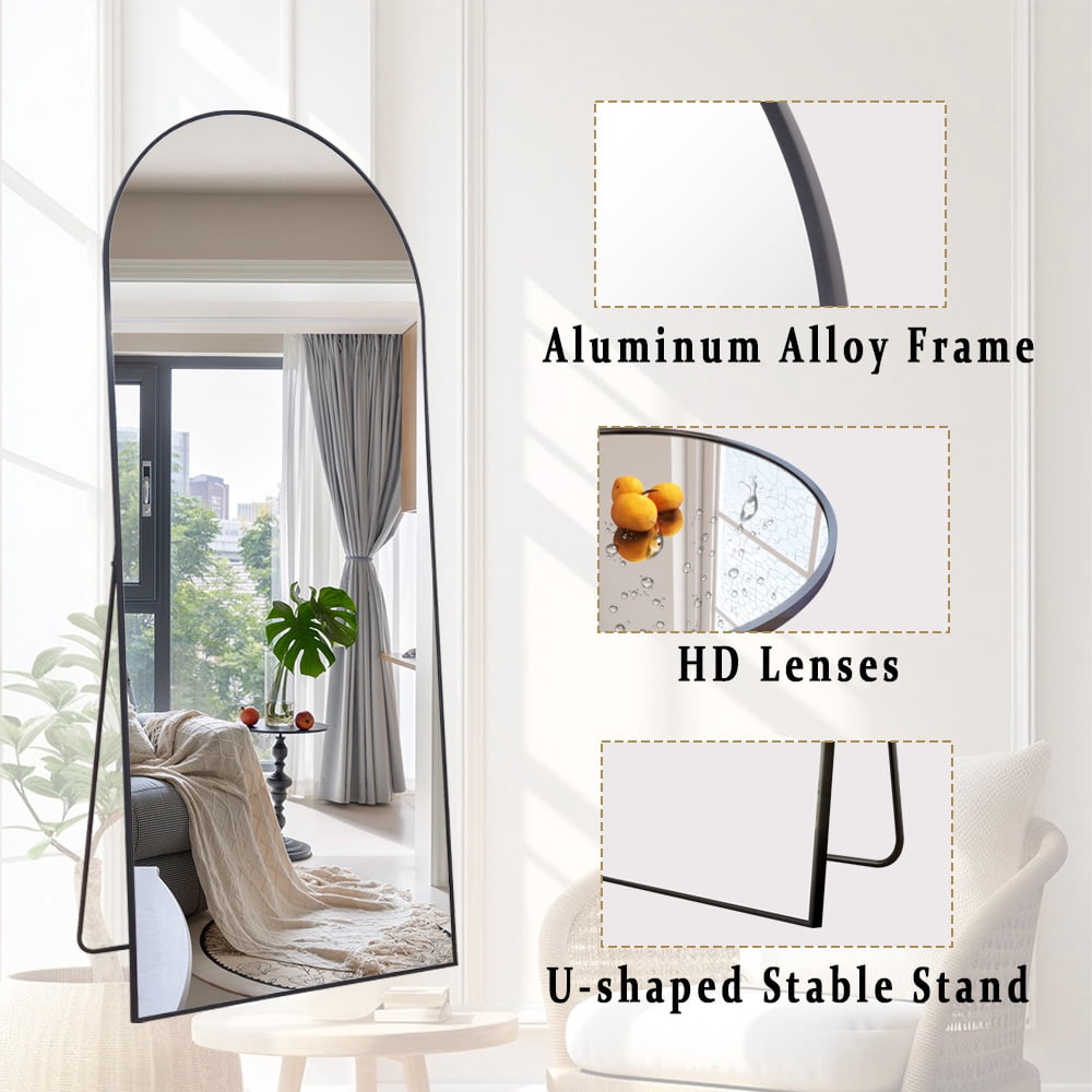 Anyrose 27"x72" Full Length Mirror with Arch-Top Standing Mirror Wall Mounted, Black