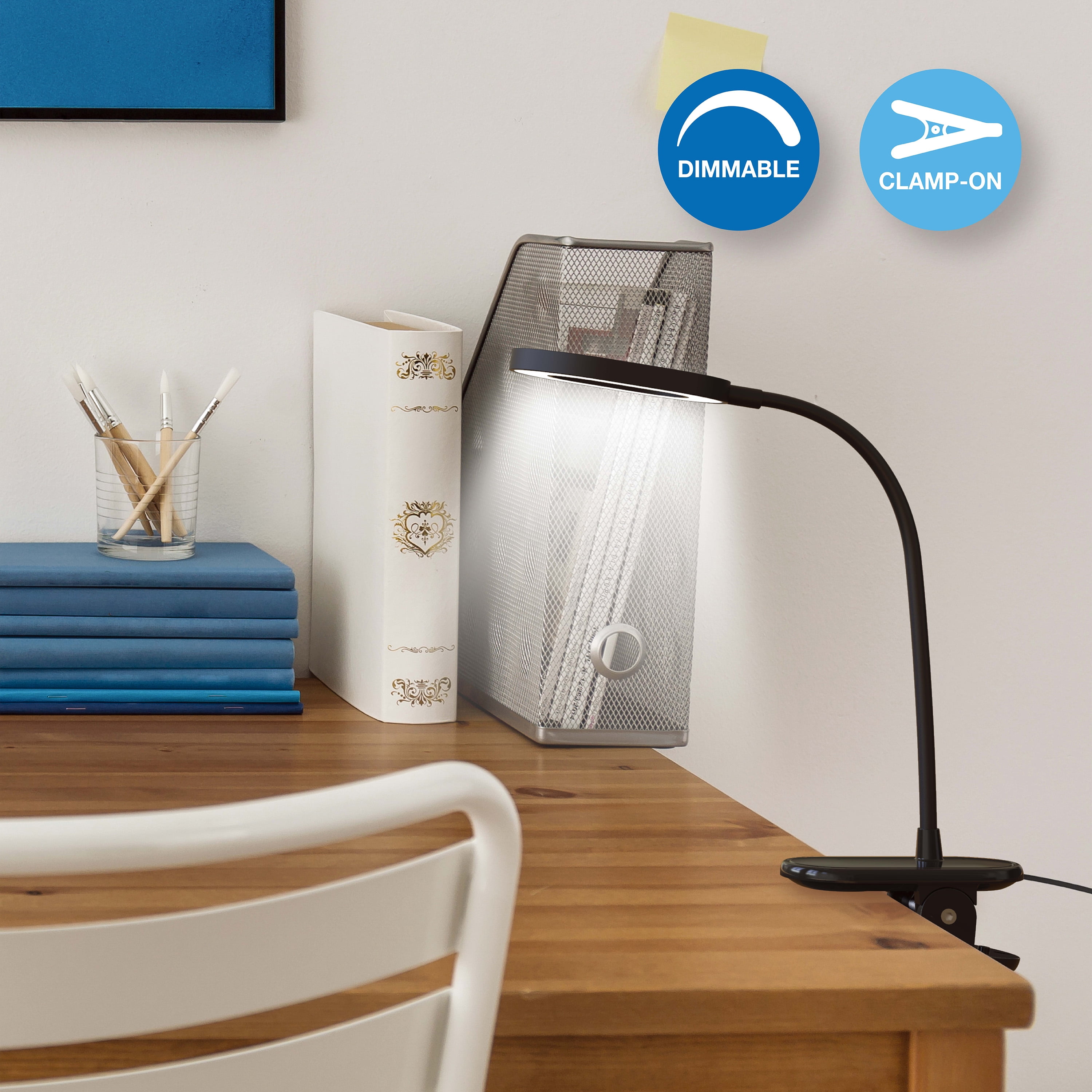 Atmospheres Task Lamp, USB Rechargeable Clamp-on LED Desk Light, Glossy Black