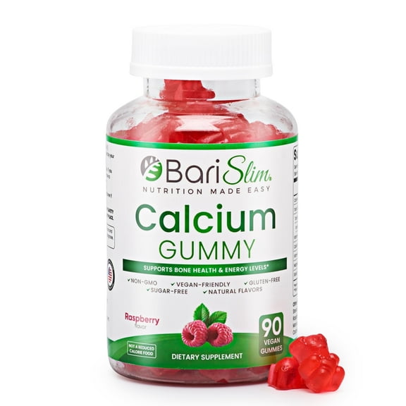 BariSlim Bariatric Calcium Gummies - Bariatric Vitamins for Patients After Weight Loss Surgery | Raspberry (90 Vegan Gummies)