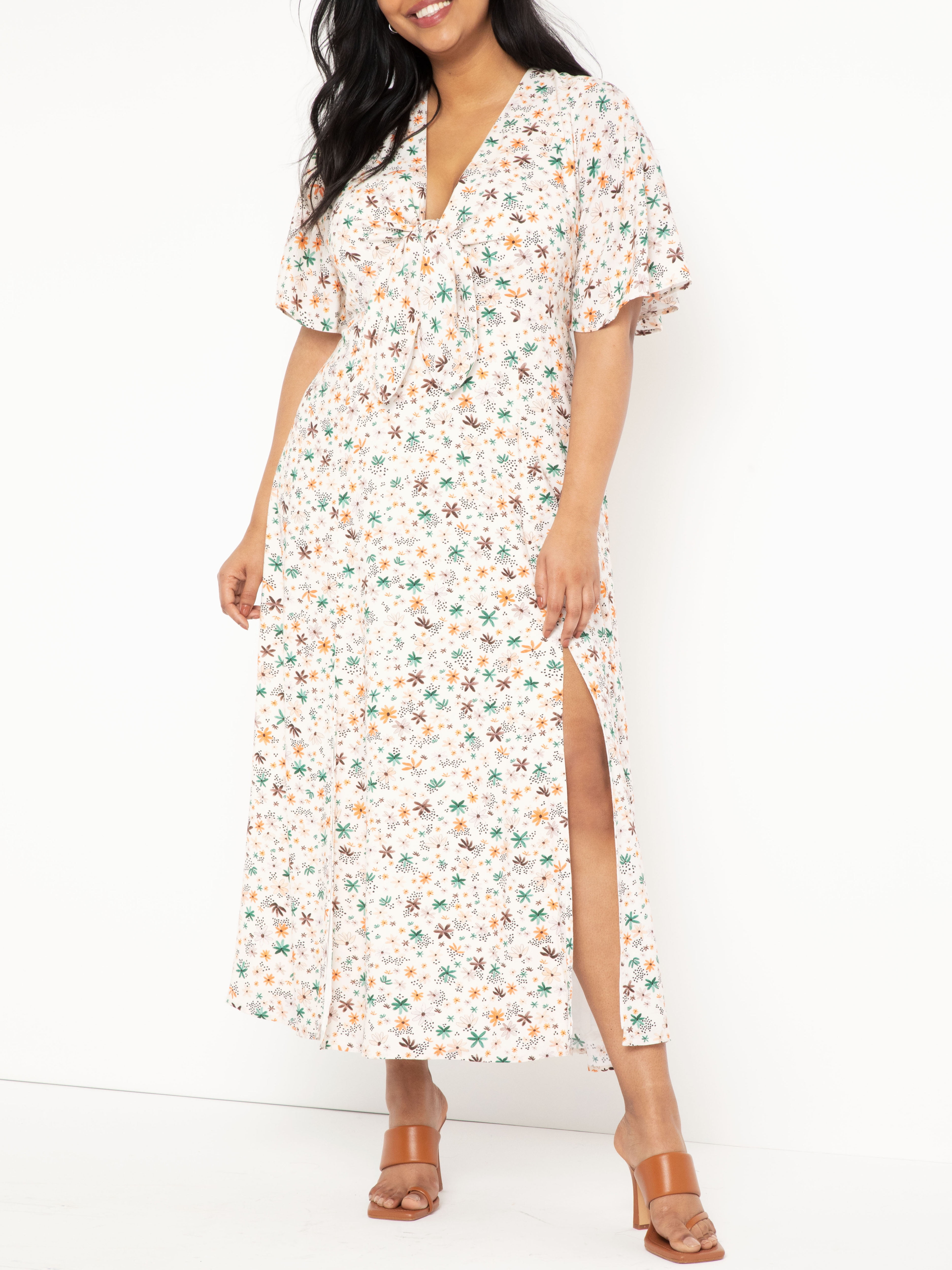 plus size flutter sleeve maxi dress